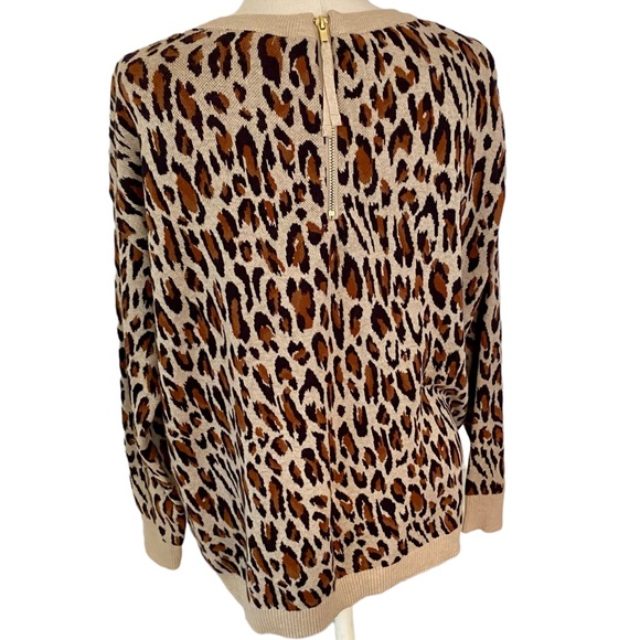 H&M LEOPARD PRINT SWEATER BACK ZIP CREWNECK SOFT SWEATER RIBBED CUFFS MEDIUM - Picture 4 of 14
